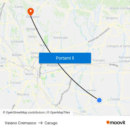Vaiano Cremasco to Carugo map
