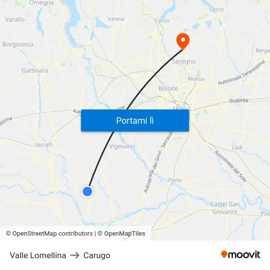 Valle Lomellina to Carugo map