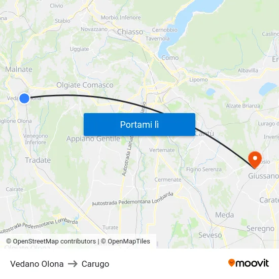 Vedano Olona to Carugo map