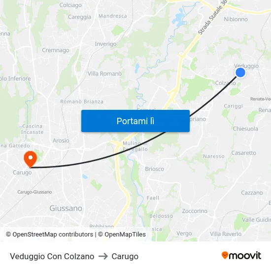 Veduggio Con Colzano to Carugo map