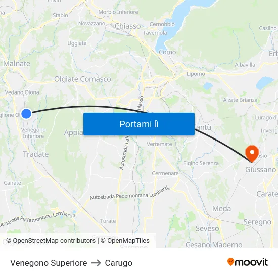 Venegono Superiore to Carugo map