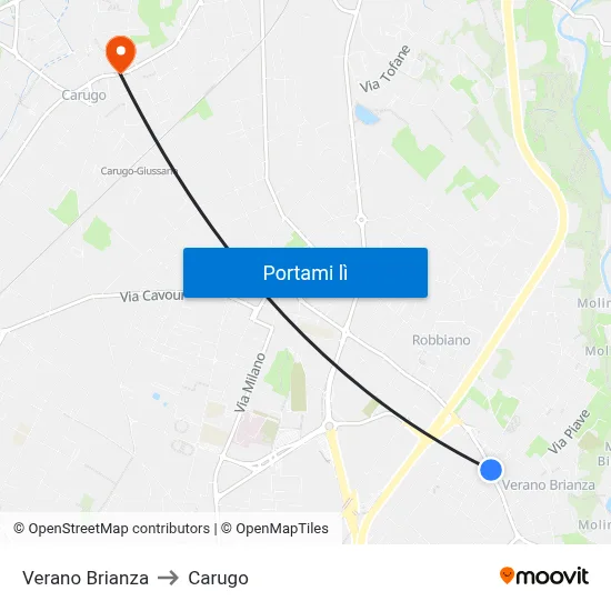 Verano Brianza to Carugo map