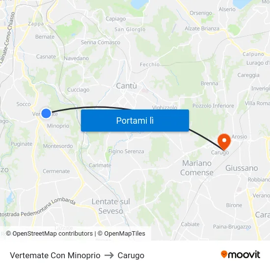 Vertemate Con Minoprio to Carugo map