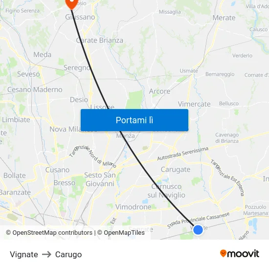 Vignate to Carugo map