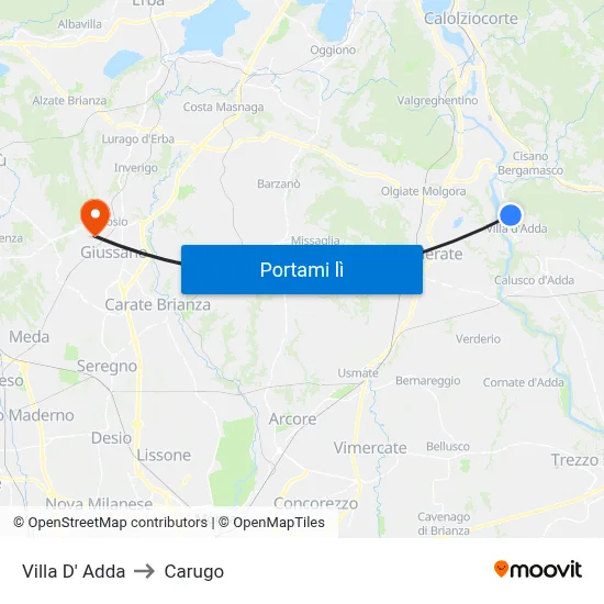 Villa D' Adda to Carugo map