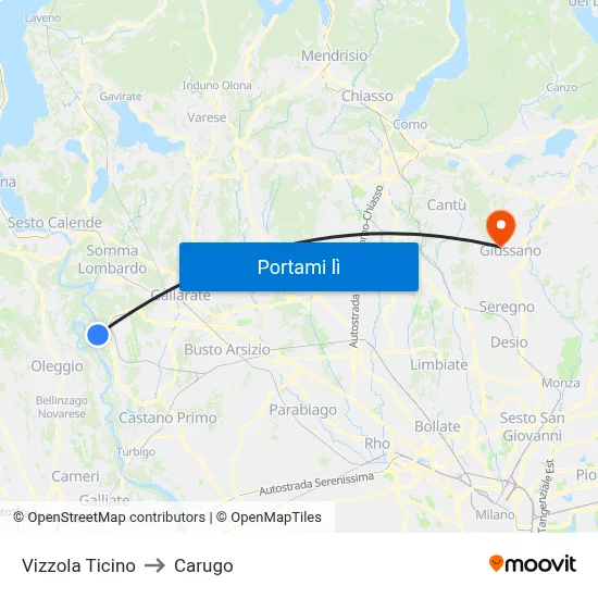 Vizzola Ticino to Carugo map