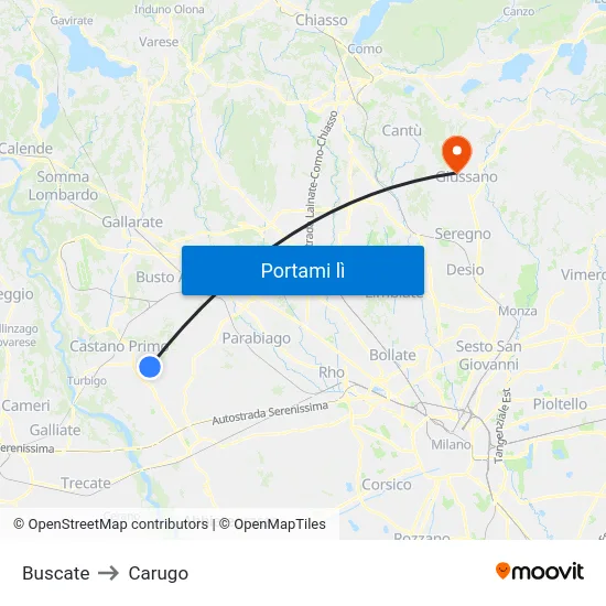 Buscate to Carugo map