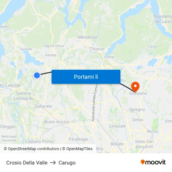 Crosio Della Valle to Carugo map