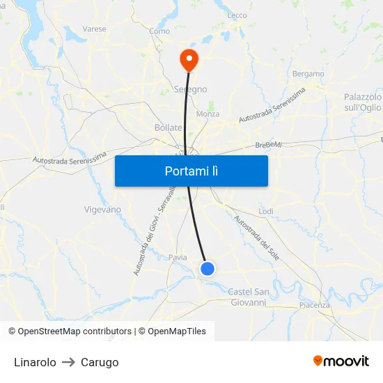 Linarolo to Carugo map