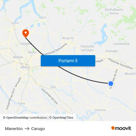 Manerbio to Carugo map