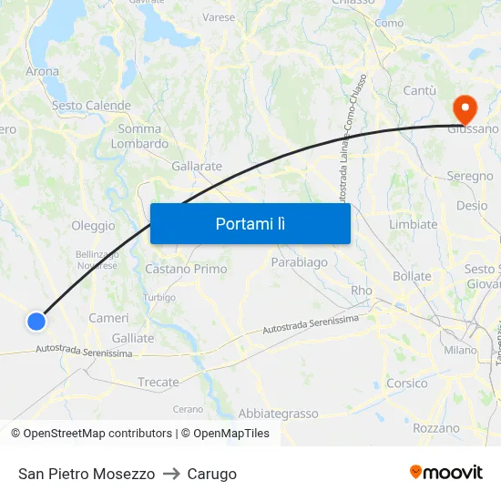 San Pietro Mosezzo to Carugo map