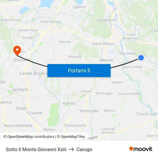 Sotto Il Monte Giovanni Xxiii to Carugo map