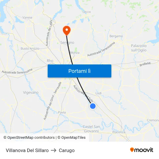 Villanova Del Sillaro to Carugo map