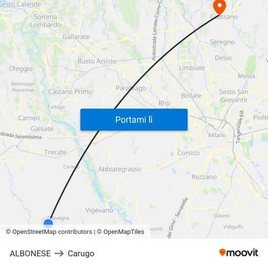 ALBONESE to Carugo map