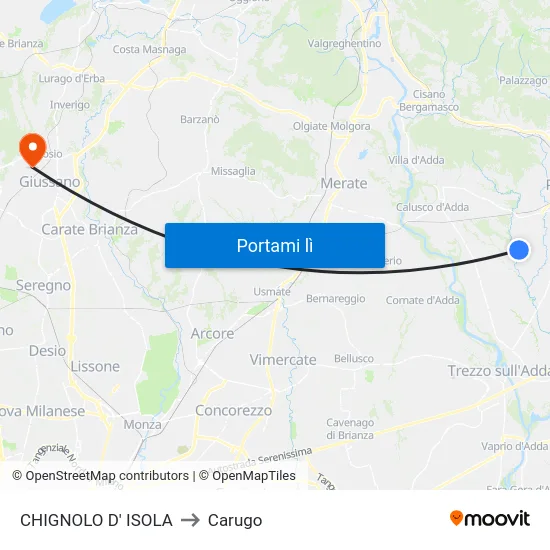 CHIGNOLO D' ISOLA to Carugo map