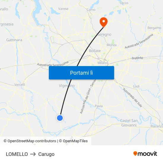 LOMELLO to Carugo map