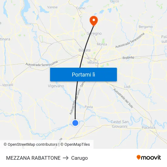 MEZZANA RABATTONE to Carugo map
