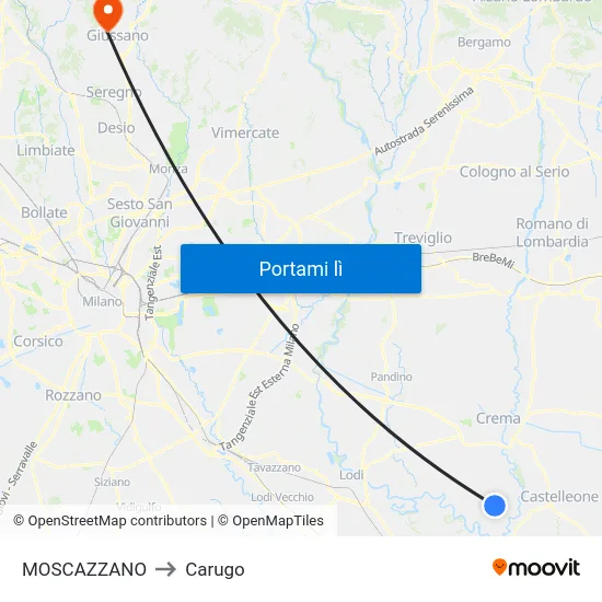 MOSCAZZANO to Carugo map