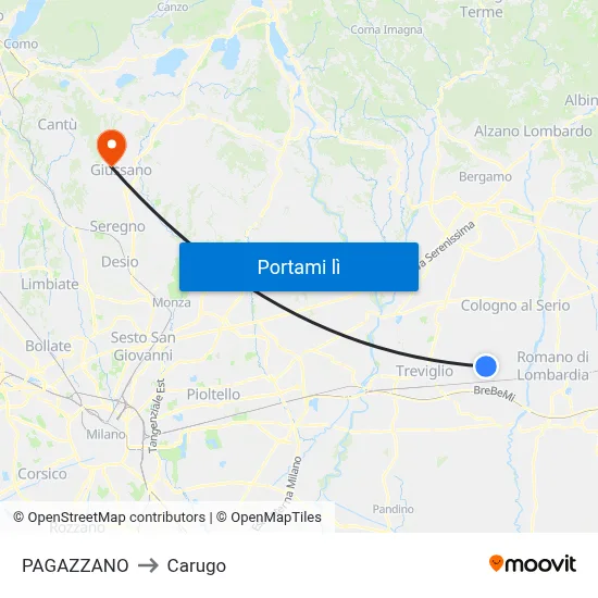 PAGAZZANO to Carugo map