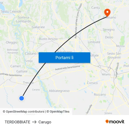 TERDOBBIATE to Carugo map
