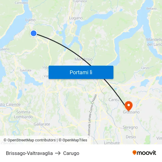 Brissago-Valtravaglia to Carugo map