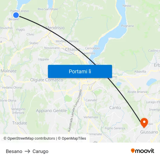 Besano to Carugo map