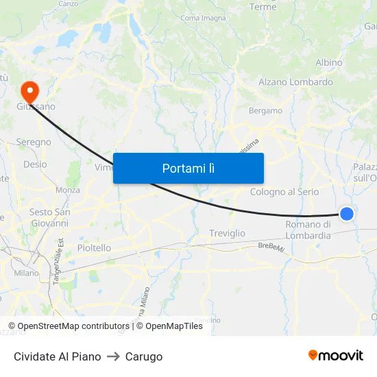 Cividate Al Piano to Carugo map