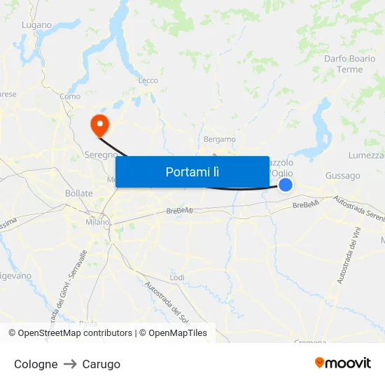 Cologne to Carugo map