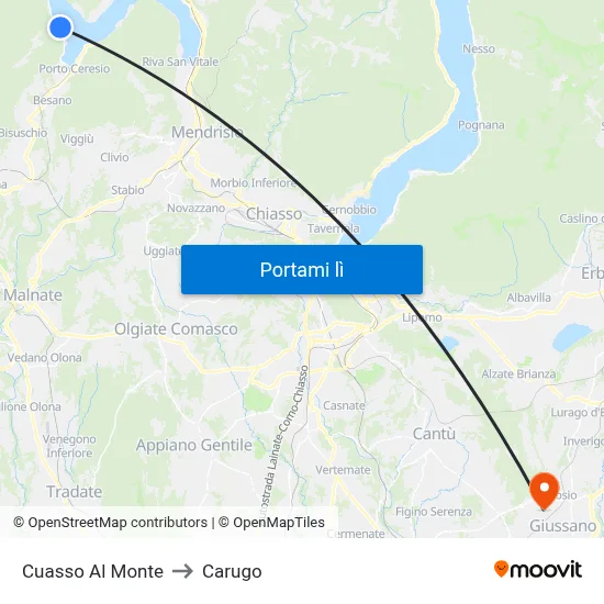 Cuasso Al Monte to Carugo map