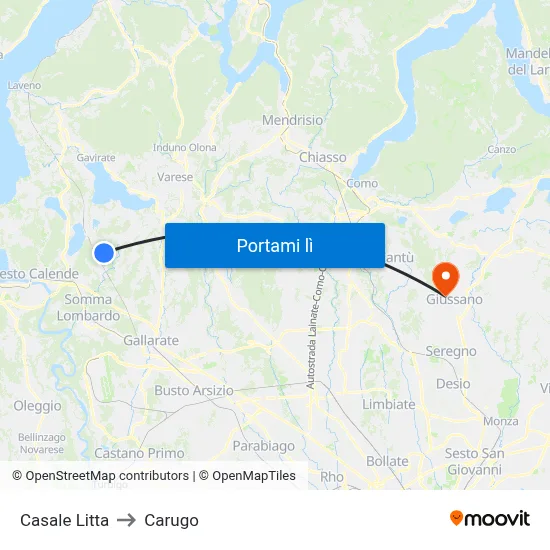 Casale Litta to Carugo map