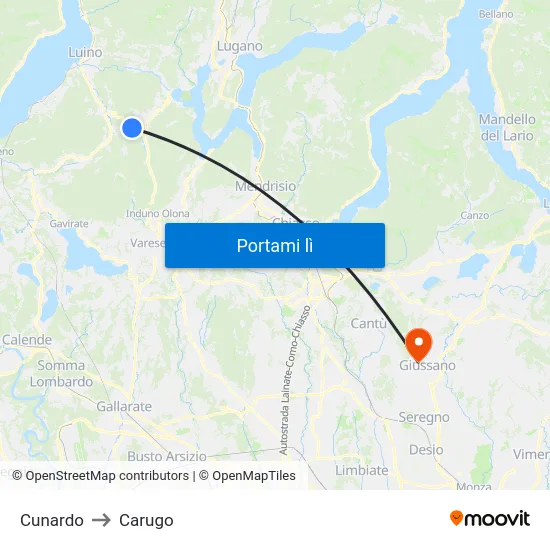 Cunardo to Carugo map