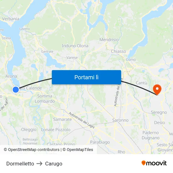 Dormelletto to Carugo map
