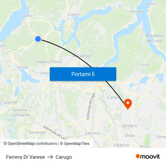 Ferrera Di Varese to Carugo map