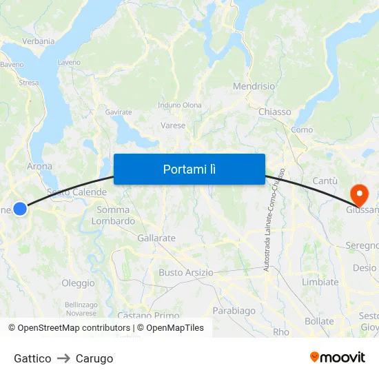 Gattico to Carugo map