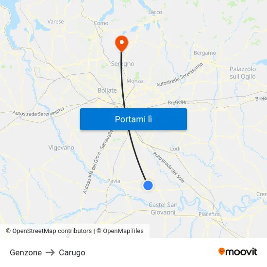 Genzone to Carugo map
