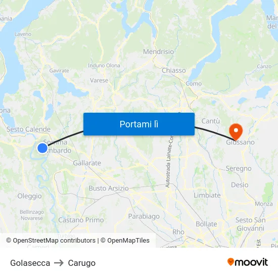 Golasecca to Carugo map