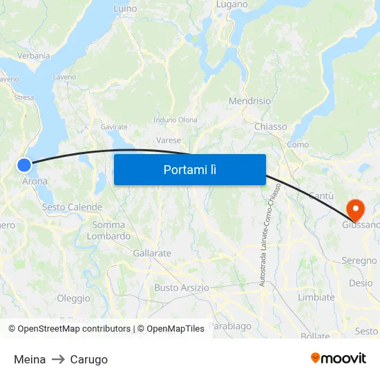 Meina to Carugo map