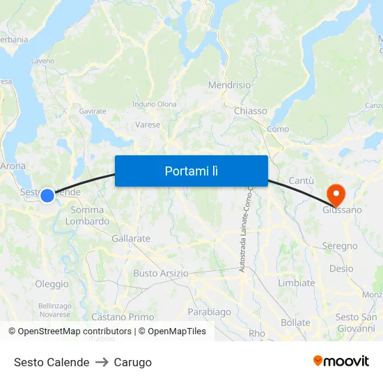 Sesto Calende to Carugo map
