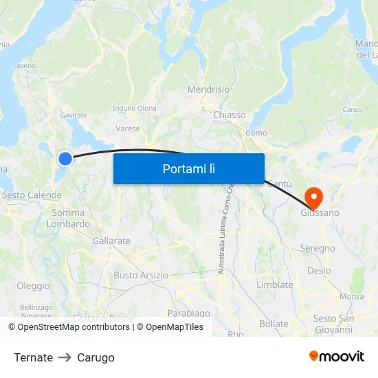 Ternate to Carugo map