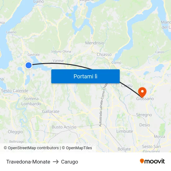 Travedona-Monate to Carugo map