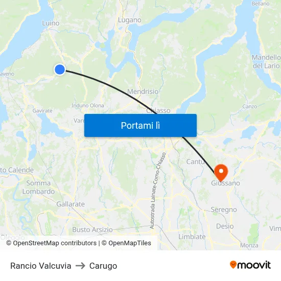 Rancio Valcuvia to Carugo map