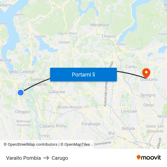 Varallo Pombia to Carugo map