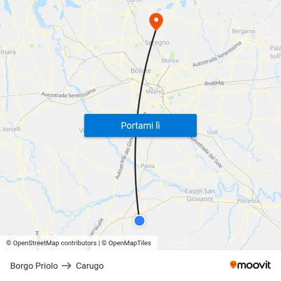 Borgo Priolo to Carugo map