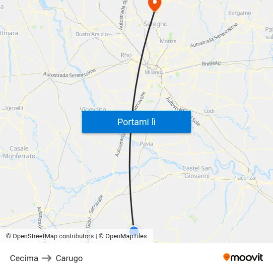 Cecima to Carugo map