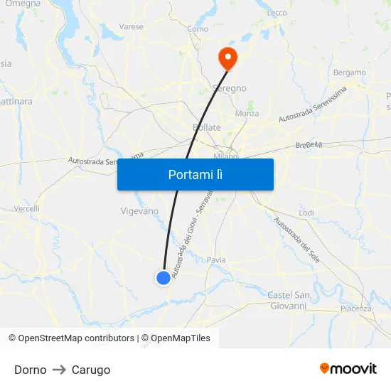 Dorno to Carugo map