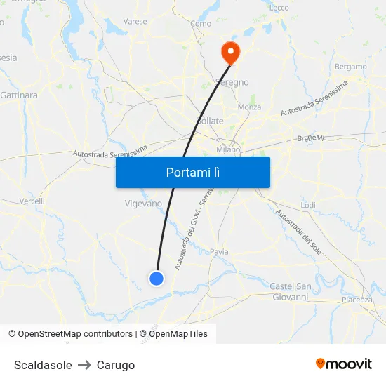 Scaldasole to Carugo map