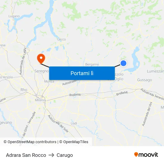 Adrara San Rocco to Carugo map