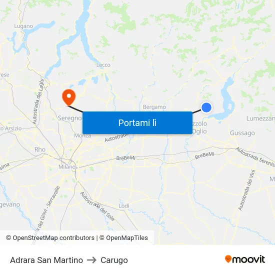 Adrara San Martino to Carugo map