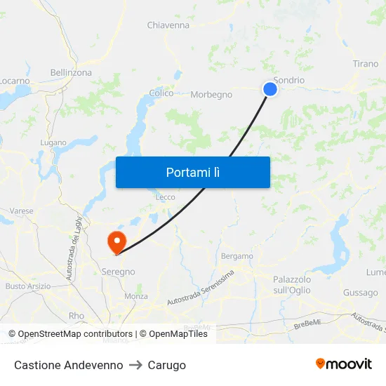 Castione Andevenno to Carugo map