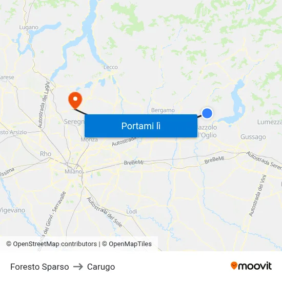 Foresto Sparso to Carugo map
